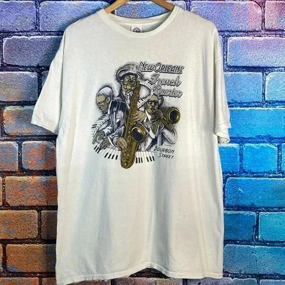 Vintage Graphic Tee Saxophone New Orleans Delta Pro Weight White XL - Picture 1 of 6